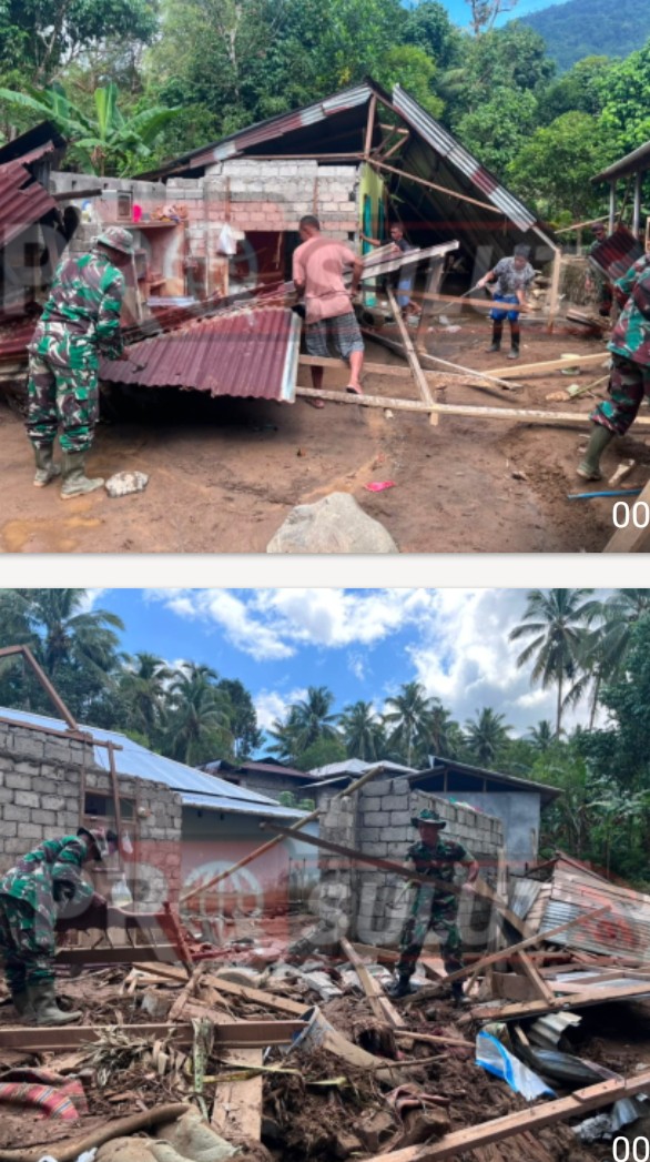 TNI dan Warga Gotong Royong Pulihkan Akses Pascatanah Longsor di Lelipang