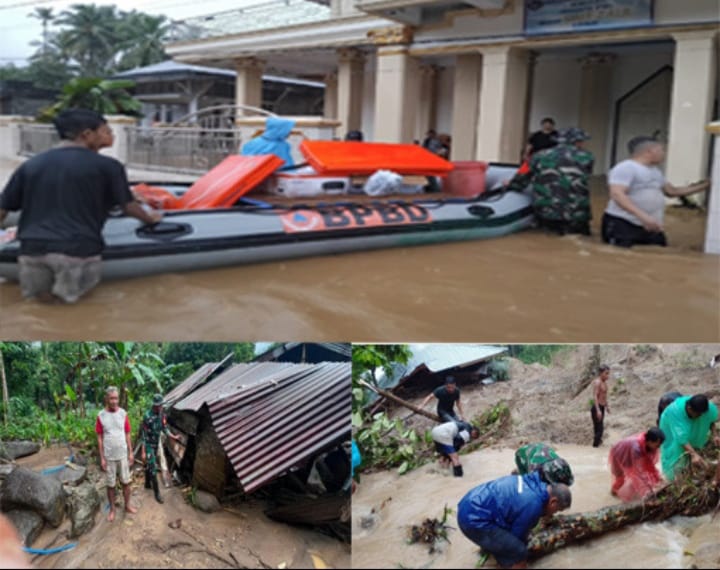 Kodim 1301/Sangihe Bergerak Cepat Tangani Banjir dan Longsor di Lelipang, Dua Jembatan Putus