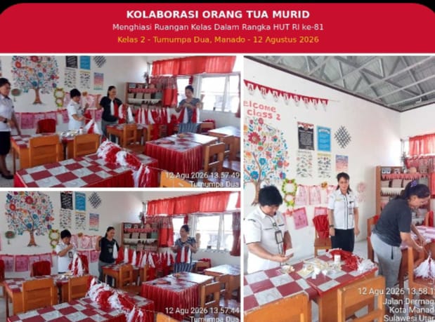 Orang Tua Turun Tangan Hiasi Kelas, Semarak HUT RI ke-81 Menggema di SDN 85 Manado