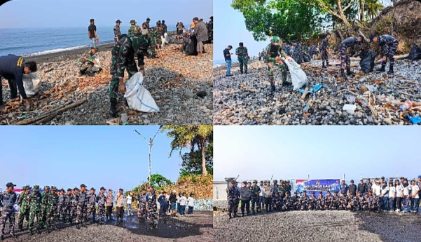 Kodim 1301/Sangihe Bersama TNI AL, Polri dan Warga Bersihkan Pantai Bungalawang