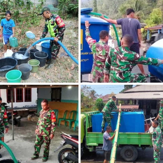 Kemarau Mencekik Sangihe, Kodim 1301 Turun Tangan Salurkan Air Bersih untuk Warga