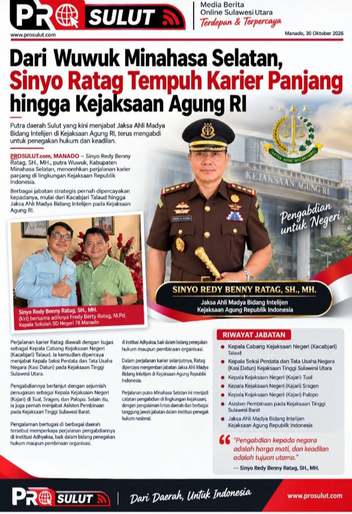 Dari Wuwuk Minahasa Selatan, Sinyo Ratag Tempuh Karier Panjang hingga Kejaksaan Agung RI